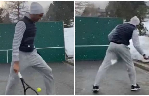 Roger Federer se entrena bajo la nieve