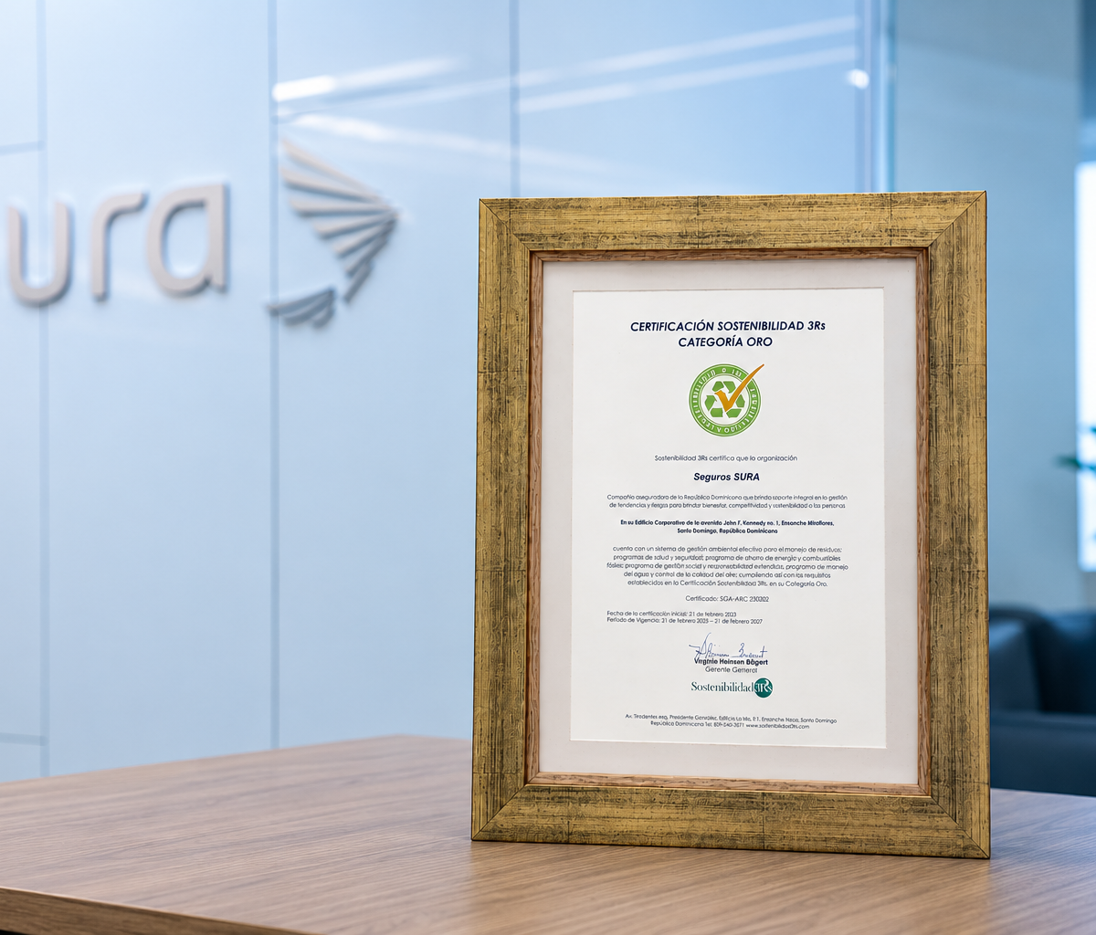 Seguros SURA obtiene por cuarto año consecutivo la Certificación Oro en Gestión Ambiental
