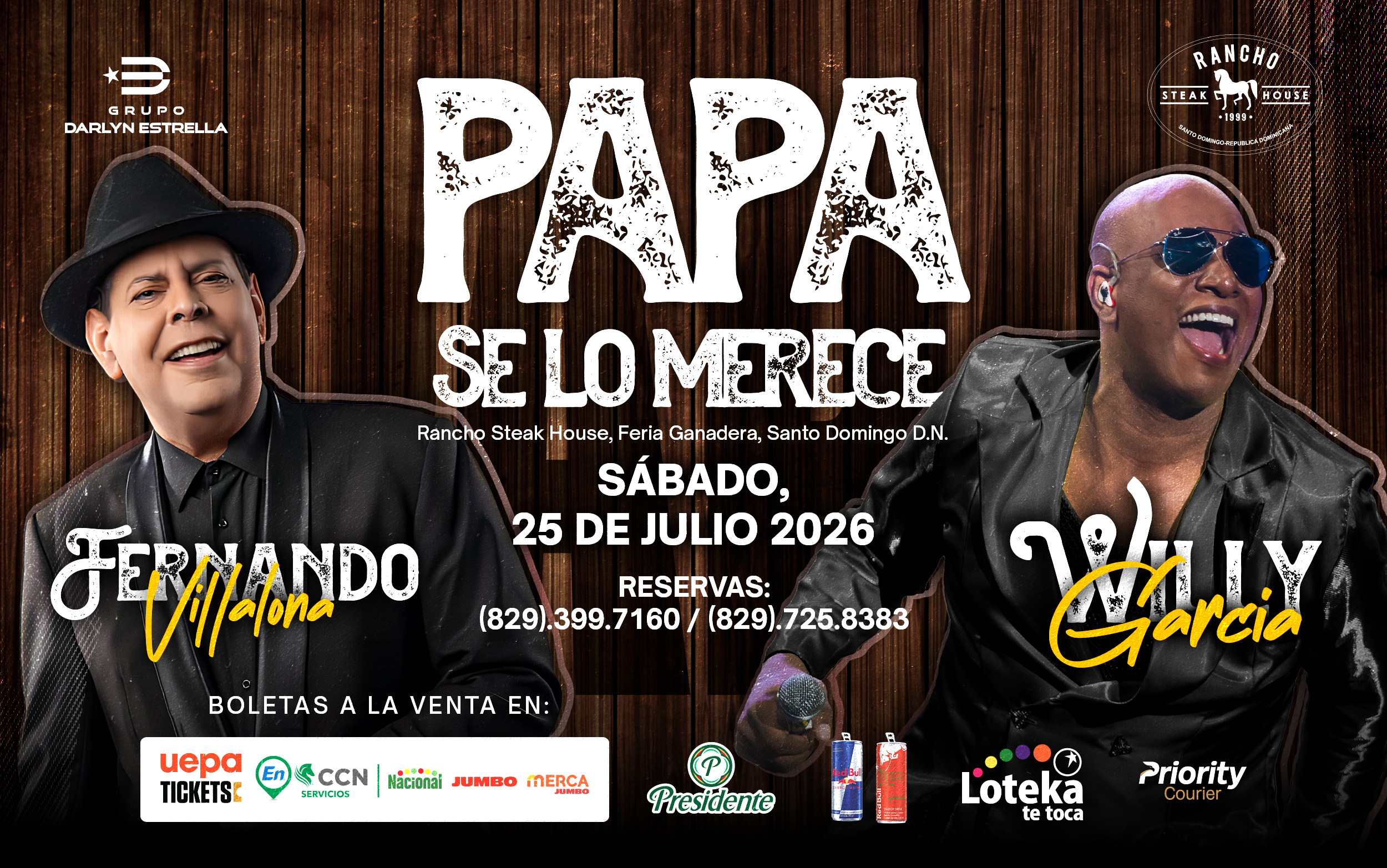 Fernando Villalona y Willy García protagonizarán una gran celebración por el Día de los Padres en Rancho Steak House